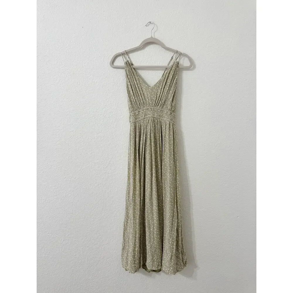 Abercrombie & Fitch Olive Floral Cross Back Maxi Dress Size Medium